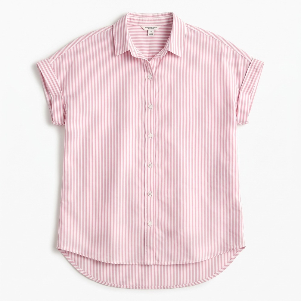 beachlunchlounge M Pink White Striped Shirt Womens Preppy Coastal Button Down